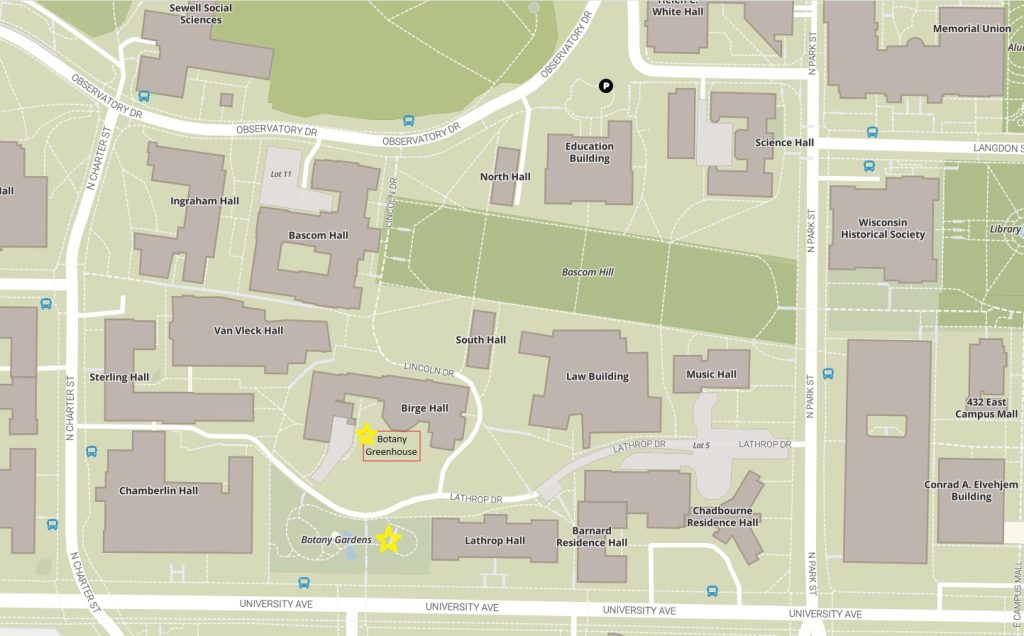 map showing Botany Garden and Greenhouse locations