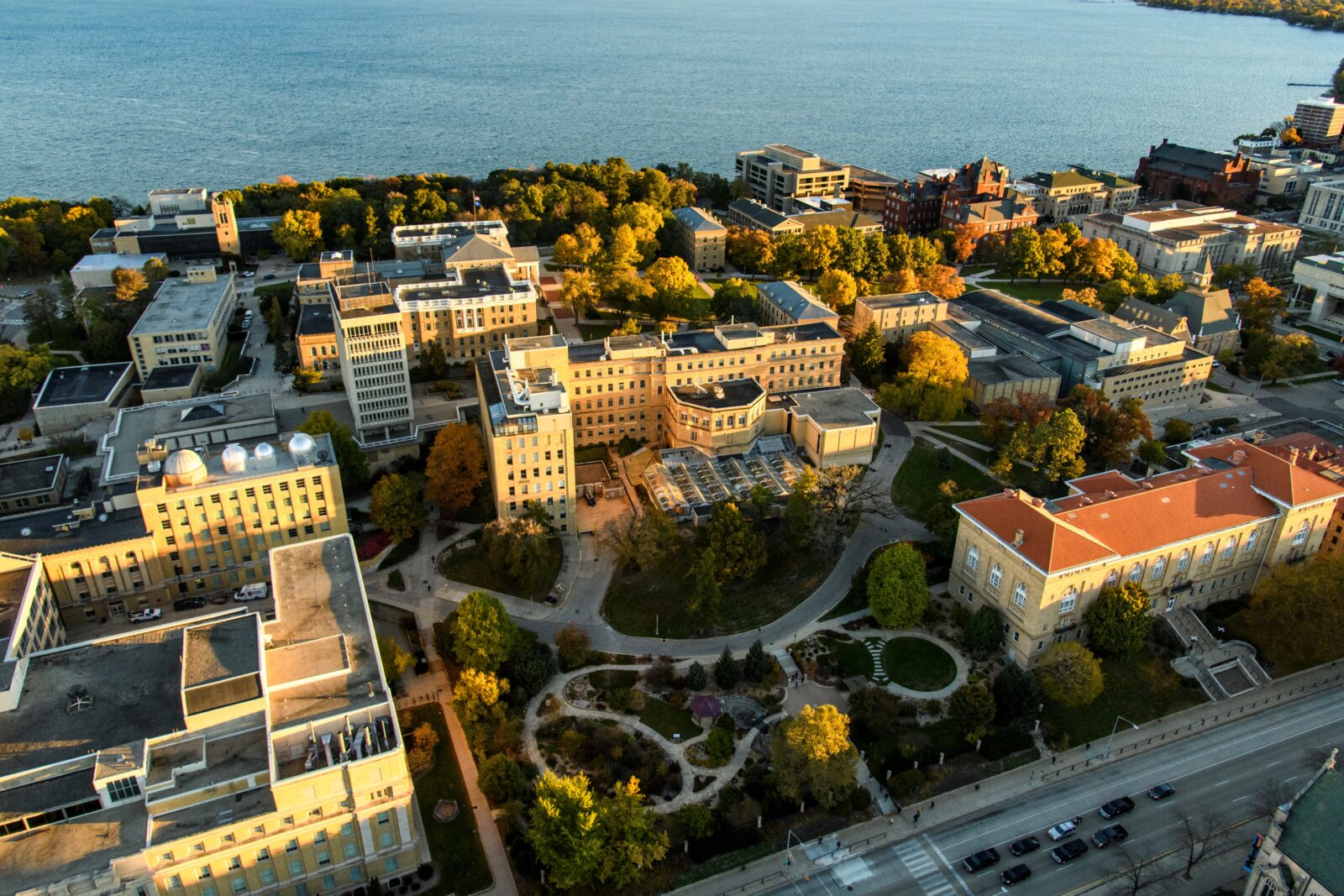 aerial campus view featuring Botany Garden and Greenhouse